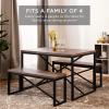 imageBest Choice Products 455in 3Piece Bench Style Dining Furniture Set 4Person SpaceSaving Dinette for Kitchen Dining Room w 2 Benches Table  BlackBlackBrownBlack