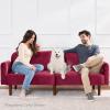 imageBest Choice Products 77quot Mid Century Modern Boucle Loveseat Sofa Couch Convertible Sofa Sleeper Bed wReal Wood Removable Armrest  Slate BlueVelvet  Raspberry