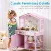imageBest Choice Products Farmhouse Play Kitchen Toy Wooden Pretend Set for Kids wChalkboard Marble Backdrop Windows Storage Shelves 5 Accessories Included  WhiteOcean