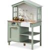 imageBest Choice Products Farmhouse Play Kitchen Toy Wooden Pretend Set for Kids wChalkboard Marble Backdrop Windows Storage Shelves 5 Accessories Included  WhiteSage
