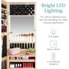 imageBest Choice Products LED Mirror Jewelry Cabinet Tall Lockable Wall or Door Mounted Jewelry Armoire Organizer with Mirror 2 Drawers Lock Cosmetic Tray Shelves  WhiteNatural Oak