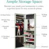 imageBest Choice Products LED Mirror Jewelry Cabinet Tall Lockable Wall or Door Mounted Jewelry Armoire Organizer with Mirror 2 Drawers Lock Cosmetic Tray Shelves  WhiteSage