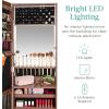 imageBest Choice Products LED Mirror Jewelry Cabinet Tall Lockable Wall or Door Mounted Jewelry Armoire Organizer with Mirror 2 Drawers Lock Cosmetic Tray Shelves  WhiteWalnut