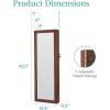 imageBest Choice Products LED Mirror Jewelry Cabinet Tall Lockable Wall or Door Mounted Jewelry Armoire Organizer with Mirror 2 Drawers Lock Cosmetic Tray Shelves  WhiteWalnut