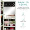 imageBest Choice Products LED Mirror Jewelry Cabinet Tall Lockable Wall or Door Mounted Jewelry Armoire Organizer with Mirror 2 Drawers Lock Cosmetic Tray Shelves  WhiteSage
