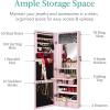 imageBest Choice Products LED Mirror Jewelry Cabinet Tall Lockable Wall or Door Mounted Jewelry Armoire Organizer with Mirror 2 Drawers Lock Cosmetic Tray Shelves  WhiteDusty Pink