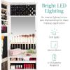 imageBest Choice Products LED Mirror Jewelry Cabinet Tall Lockable Wall or Door Mounted Jewelry Armoire Organizer with Mirror 2 Drawers Lock Cosmetic Tray Shelves  WhiteCoastal White