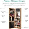 imageBest Choice Products LED Mirror Jewelry Cabinet Tall Lockable Wall or Door Mounted Jewelry Armoire Organizer with Mirror 2 Drawers Lock Cosmetic Tray Shelves  WhiteRustic Brown