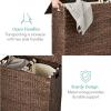 imageBest Choice Products Large Double Laundry Hamper with Lid Natural Handwoven Water Hyacinth 2 Sections w 2 Machine Washable Linen Liner Bags Portable Handles  EspressoEspresso