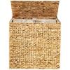 imageBest Choice Products Large Double Laundry Hamper with Lid Natural Handwoven Water Hyacinth 2 Sections w 2 Machine Washable Linen Liner Bags Portable Handles  EspressoNatural