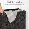 imageBest Choice Products Large Double Laundry Hamper with Lid Natural Handwoven Water Hyacinth 2 Sections w 2 Machine Washable Linen Liner Bags Portable Handles  EspressoBlack