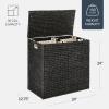 imageBest Choice Products Large Double Laundry Hamper with Lid Natural Handwoven Water Hyacinth 2 Sections w 2 Machine Washable Linen Liner Bags Portable Handles  EspressoBlack