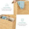 imageBest Choice Products Large Double Laundry Hamper with Lid Natural Handwoven Water Hyacinth 2 Sections w 2 Machine Washable Linen Liner Bags Portable Handles  EspressoNatural