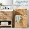 imageBest Choice Products Large Double Laundry Hamper with Lid Natural Handwoven Water Hyacinth 2 Sections w 2 Machine Washable Linen Liner Bags Portable Handles  EspressoNatural