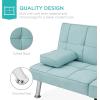 imageBest Choice Products Linen Modern Folding Futon Reclining Sofa Bed for Apartment Dorm wRemovable Armrests 2 Cupholders  BeigeAqua