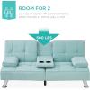 imageBest Choice Products Linen Modern Folding Futon Reclining Sofa Bed for Apartment Dorm wRemovable Armrests 2 Cupholders  BeigeAqua