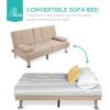 imageBest Choice Products Linen Modern Folding Futon Reclining Sofa Bed for Apartment Dorm wRemovable Armrests 2 Cupholders  BeigeBeige