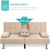 imageBest Choice Products Linen Modern Folding Futon Reclining Sofa Bed for Apartment Dorm wRemovable Armrests 2 Cupholders  BeigeBeige