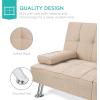 imageBest Choice Products Linen Modern Folding Futon Reclining Sofa Bed for Apartment Dorm wRemovable Armrests 2 Cupholders  BeigeBeige