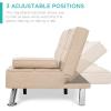 imageBest Choice Products Linen Modern Folding Futon Reclining Sofa Bed for Apartment Dorm wRemovable Armrests 2 Cupholders  BeigeBeige