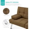 imageBest Choice Products Linen Modern Folding Futon Reclining Sofa Bed for Apartment Dorm wRemovable Armrests 2 Cupholders  BeigeBrown