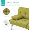 imageBest Choice Products Linen Modern Folding Futon Reclining Sofa Bed for Apartment Dorm wRemovable Armrests 2 Cupholders  BeigeChartreuse