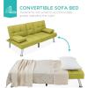 imageBest Choice Products Linen Modern Folding Futon Reclining Sofa Bed for Apartment Dorm wRemovable Armrests 2 Cupholders  BeigeChartreuse
