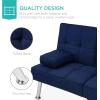 imageBest Choice Products Linen Modern Folding Futon Reclining Sofa Bed for Apartment Dorm wRemovable Armrests 2 Cupholders  BeigeDark Blue