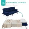 imageBest Choice Products Linen Modern Folding Futon Reclining Sofa Bed for Apartment Dorm wRemovable Armrests 2 Cupholders  BeigeDark Blue