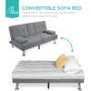 imageBest Choice Products Linen Modern Folding Futon Reclining Sofa Bed for Apartment Dorm wRemovable Armrests 2 Cupholders  BeigeGrey