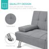 imageBest Choice Products Linen Modern Folding Futon Reclining Sofa Bed for Apartment Dorm wRemovable Armrests 2 Cupholders  BeigeGrey