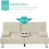 imageBest Choice Products Linen Modern Folding Futon Reclining Sofa Bed for Apartment Dorm wRemovable Armrests 2 Cupholders  BeigeIvory