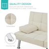 imageBest Choice Products Linen Modern Folding Futon Reclining Sofa Bed for Apartment Dorm wRemovable Armrests 2 Cupholders  BeigeIvory