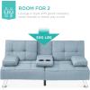 imageBest Choice Products Linen Modern Folding Futon Reclining Sofa Bed for Apartment Dorm wRemovable Armrests 2 Cupholders  BeigeLight Blue