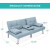 imageBest Choice Products Linen Modern Folding Futon Reclining Sofa Bed for Apartment Dorm wRemovable Armrests 2 Cupholders  BeigeLight Blue