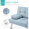 imageBest Choice Products Linen Modern Folding Futon Reclining Sofa Bed for Apartment Dorm wRemovable Armrests 2 Cupholders  BeigeLight Blue