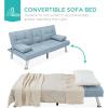 imageBest Choice Products Linen Modern Folding Futon Reclining Sofa Bed for Apartment Dorm wRemovable Armrests 2 Cupholders  BeigeLight Blue