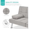imageBest Choice Products Linen Modern Folding Futon Reclining Sofa Bed for Apartment Dorm wRemovable Armrests 2 Cupholders  BeigeLight Gray