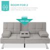 imageBest Choice Products Linen Modern Folding Futon Reclining Sofa Bed for Apartment Dorm wRemovable Armrests 2 Cupholders  BeigeLight Gray