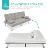 imageBest Choice Products Linen Modern Folding Futon Reclining Sofa Bed for Apartment Dorm wRemovable Armrests 2 Cupholders  BeigeLight Gray