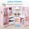 imageBest Choice Products Pretend Play Corner Kitchen Ultimate Interactive Wooden Kids Playset wLights ampamp Sounds Ice Maker Hood  PinkBevel Pink