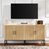 imageBest Choice Products Slatted Sideboard Buffet Cabinet Entryway Table Accent Storage Cabinet Console Table for Hallway Living Room Dining Room  Dark BrownOak