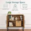 imageBest Choice Products Slatted Sideboard Buffet Cabinet Entryway Table Accent Storage Cabinet Console Table for Hallway Living Room Dining Room  Dark BrownBrown