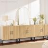 imageBest Choice Products Slatted Sideboard Buffet Cabinet Entryway Table Accent Storage Cabinet Console Table for Hallway Living Room Dining Room  Dark BrownBlack
