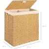 imageBest Choice Products Wicker Double Laundry Hamper Rustic Divided Storage Basket wEasy Assembly Removable Washable Linen Liner Bag Lid Handles  Natural