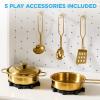imageBest Choice Products Wooden Pretend Play Cottage Kitchen Kids Toy wStorage Scalloped Edge 5 Accessories Microwave Oven Clicking Knobs  SageCream