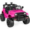 imageBest Choice Products 12V Kids Ride On Truck Car wParent Remote Control Spring Suspension LED Lights AUX Port  GreenHot Pink