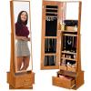 imageBest Choice Products 360 Swivel Mirrored Jewelry Cabinet Standing Armoire Makeup Storage Organizer wLEDlit Mirror 3 Shelves  WhiteRustic Brown
