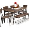 imageBest Choice Products 6Piece 55in Modern Dining Set for Home Kitchen Dining Room wStorage Racks Rectangular Table Bench 4 Chairs Steel Frame  BrownBrown