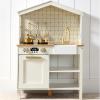 imageBest Choice Products Farmhouse Play Kitchen Toy Wooden Pretend Set for Kids wChalkboard Marble Backdrop Windows Storage Shelves 5 Accessories Included  WhiteCream